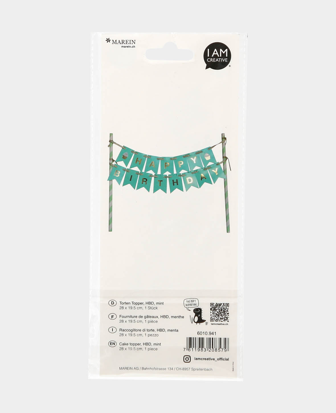 Torten Topper Birthday, Mint, 28 x 19.5 cm