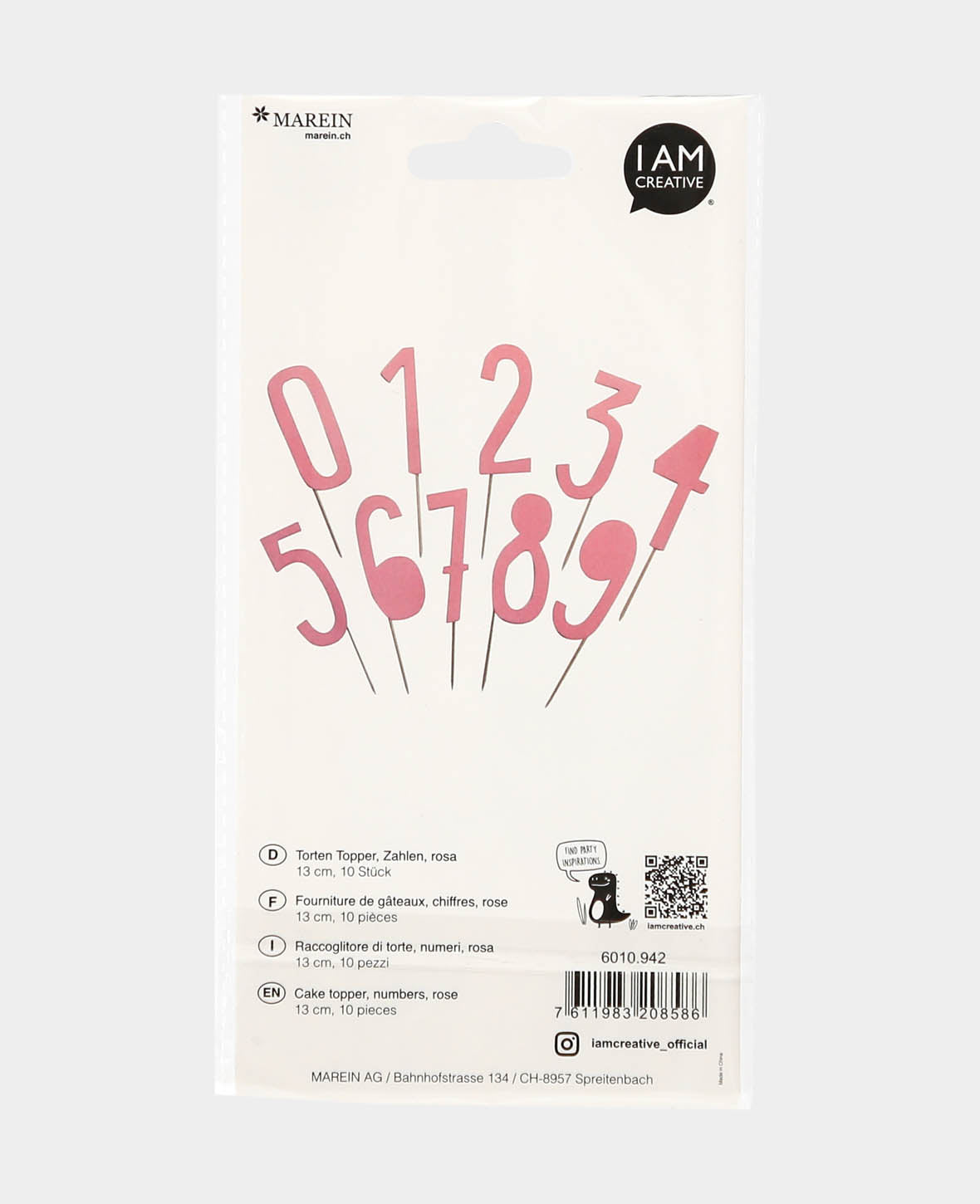 Décoration de gâteau chiffre rose 13 cm, 10 p.
