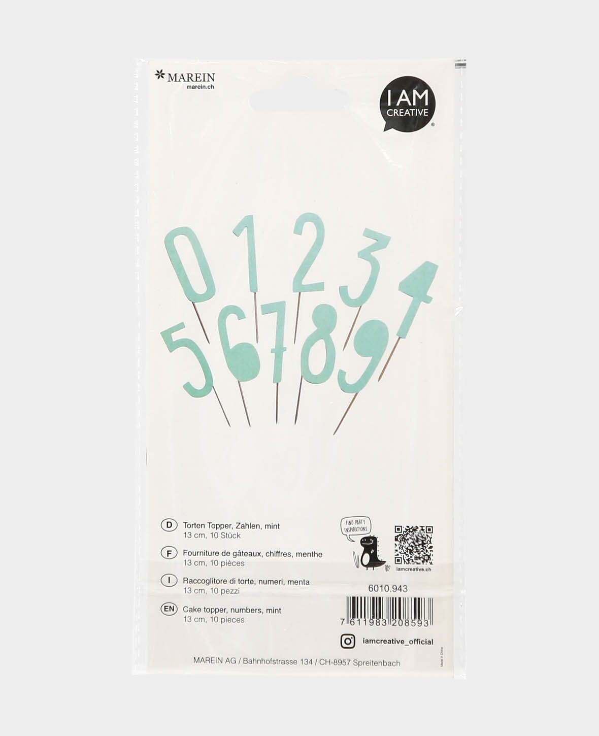Torten Topper Zahl, Mint, 13 cm, 10 Stk.