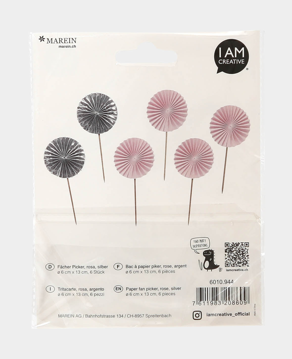 Fan Picks pink / silver, 6 pcs.