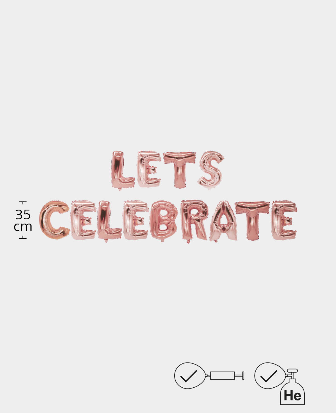 Let's Celebrate, 13 pink letter foil balloons LETS CELEBRATE, 35 cm including 2 inflation straws