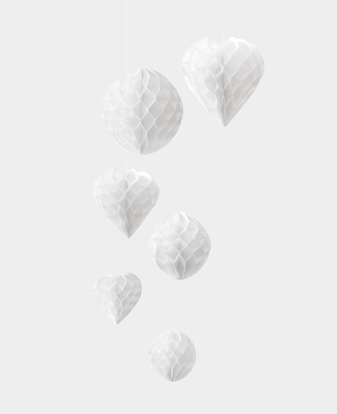 Paperballs cœur & rond blanc, 6 pcs.