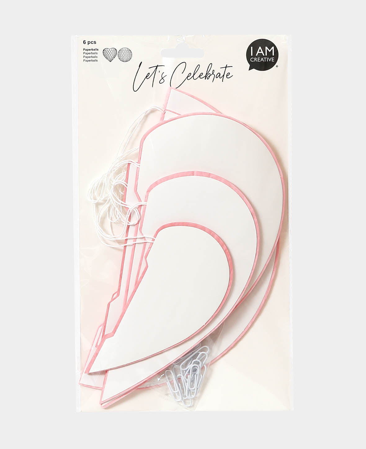 Let's Celebrate Honeycomb Balls Heart & Round Shape in Pink, ø 15, 20, 25 cm, 6 pieces