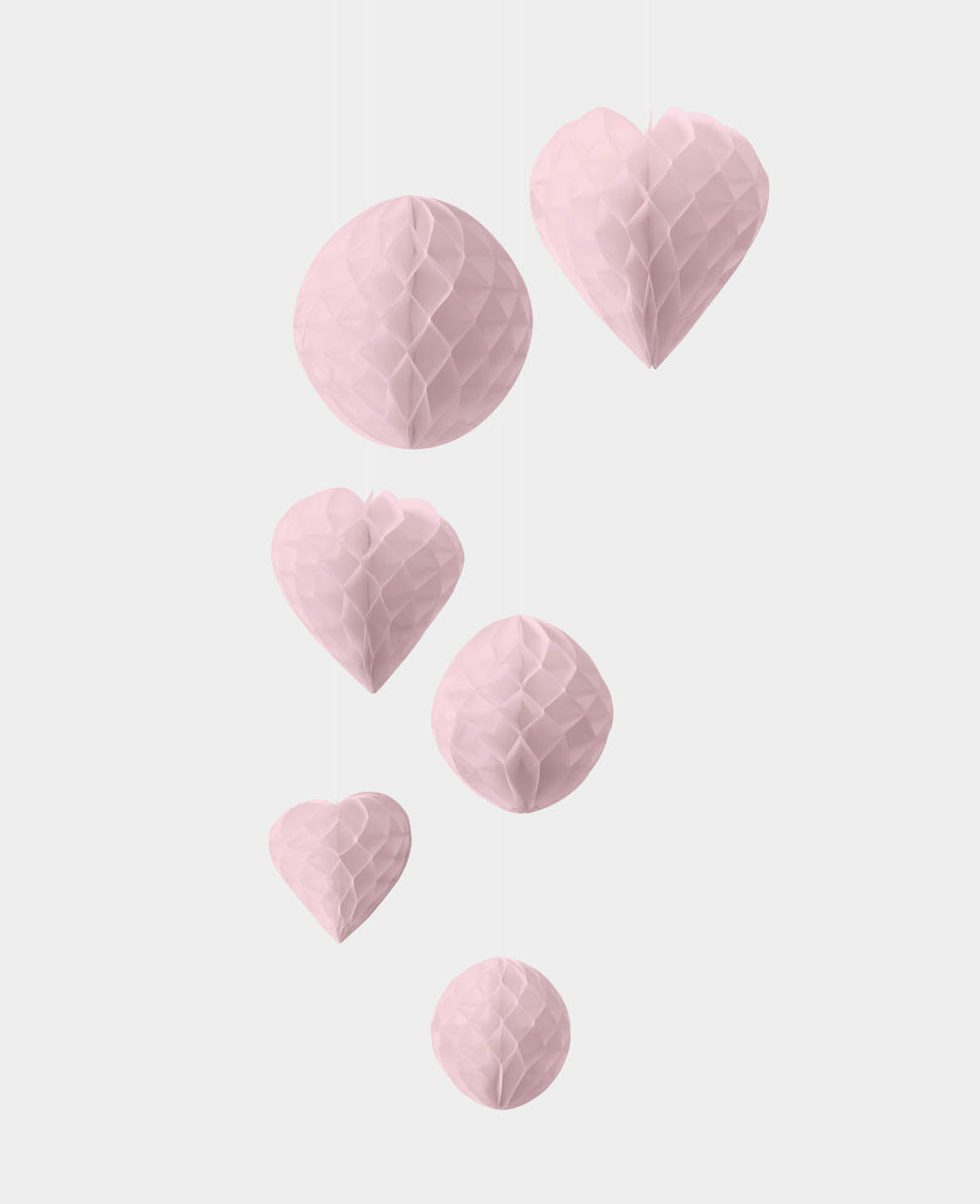 Let's Celebrate Honeycomb Balls Heart & Round Shape in Pink, ø 15, 20, 25 cm, 6 pieces