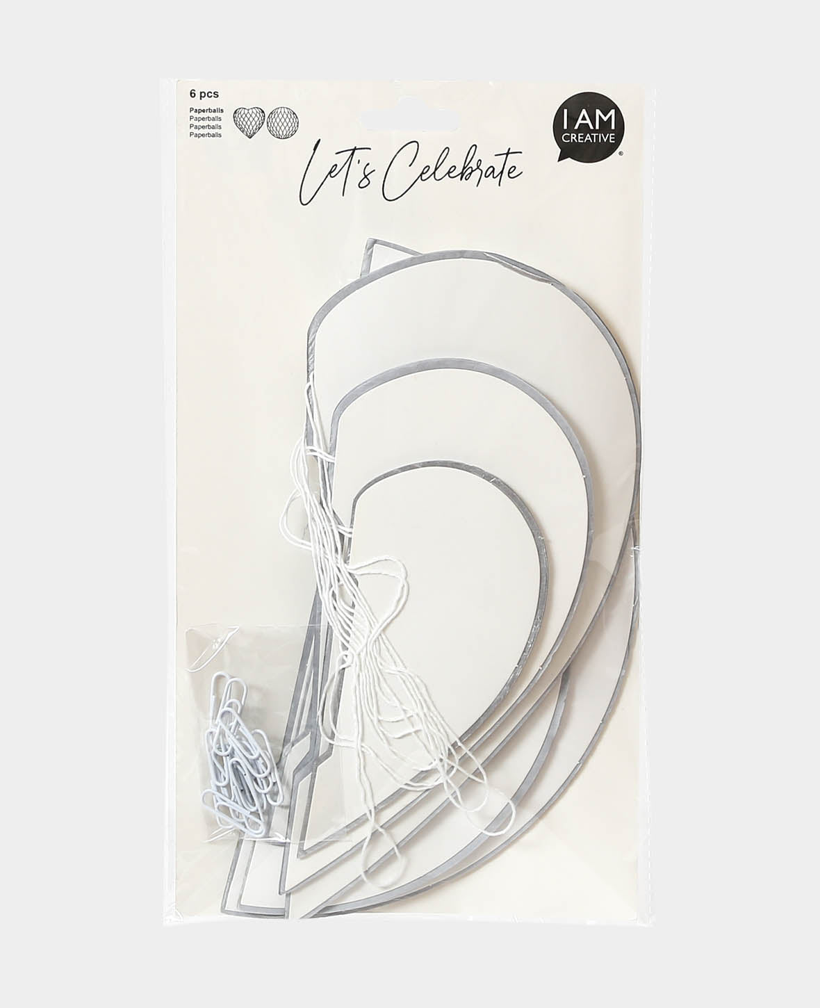 Boules de papier cœur et rond argenté, 6 pièces