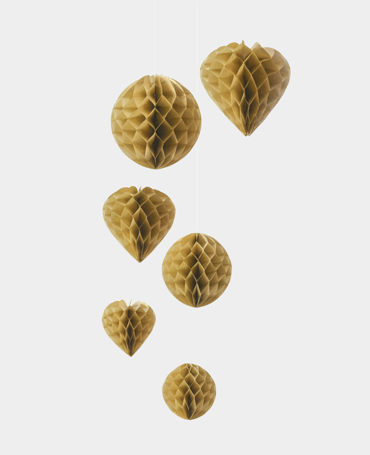 Paperballs cœur et ronds or, 6 pièces