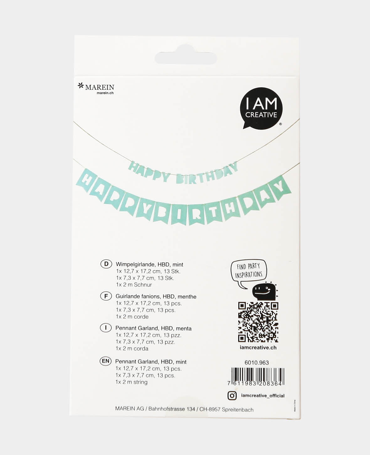 Guirlande Anniversaire menthe 230 cm, 2 p.