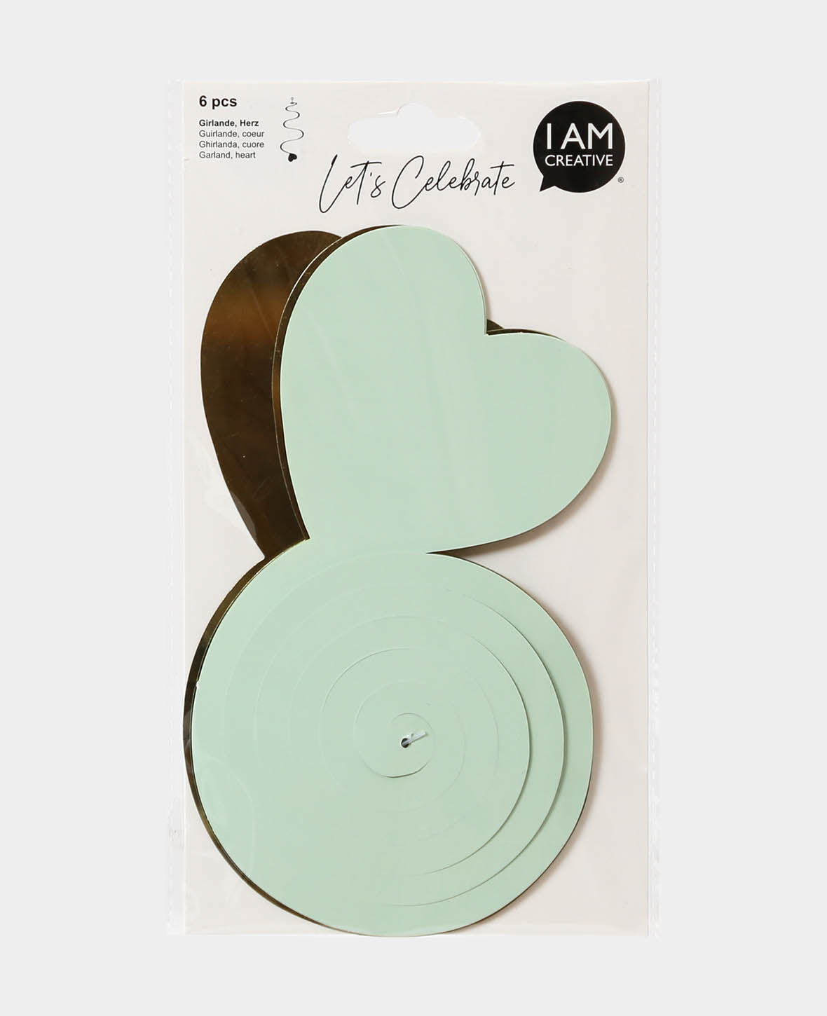 Guirlande cœur menthe / or 70 cm, 6 p.