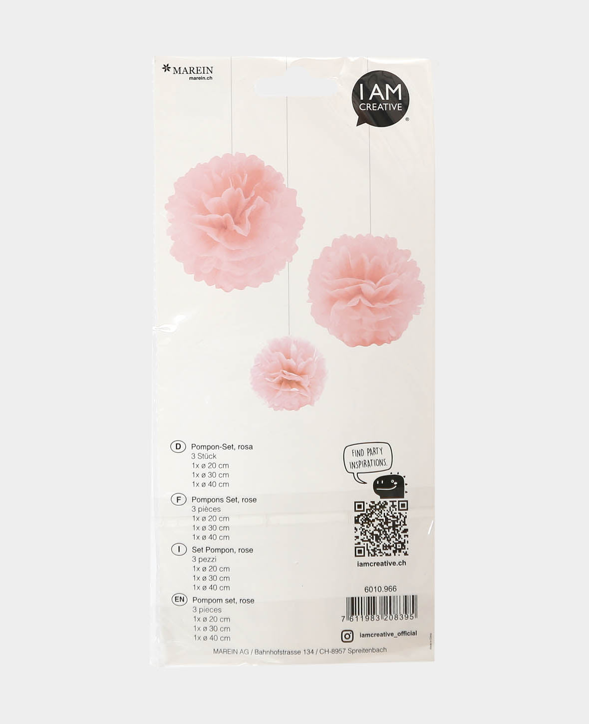 Set de pompons rose, 3 pièces.