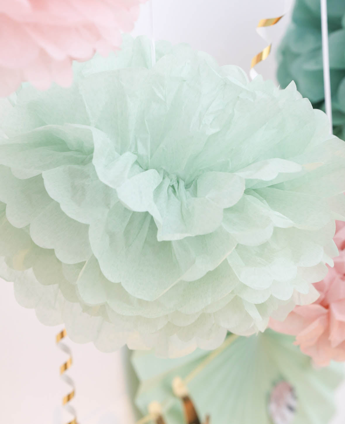 Kit de pompons à suspendre, papier de soie, lavande, ø 20, 30, 40 cm, 3 pièces