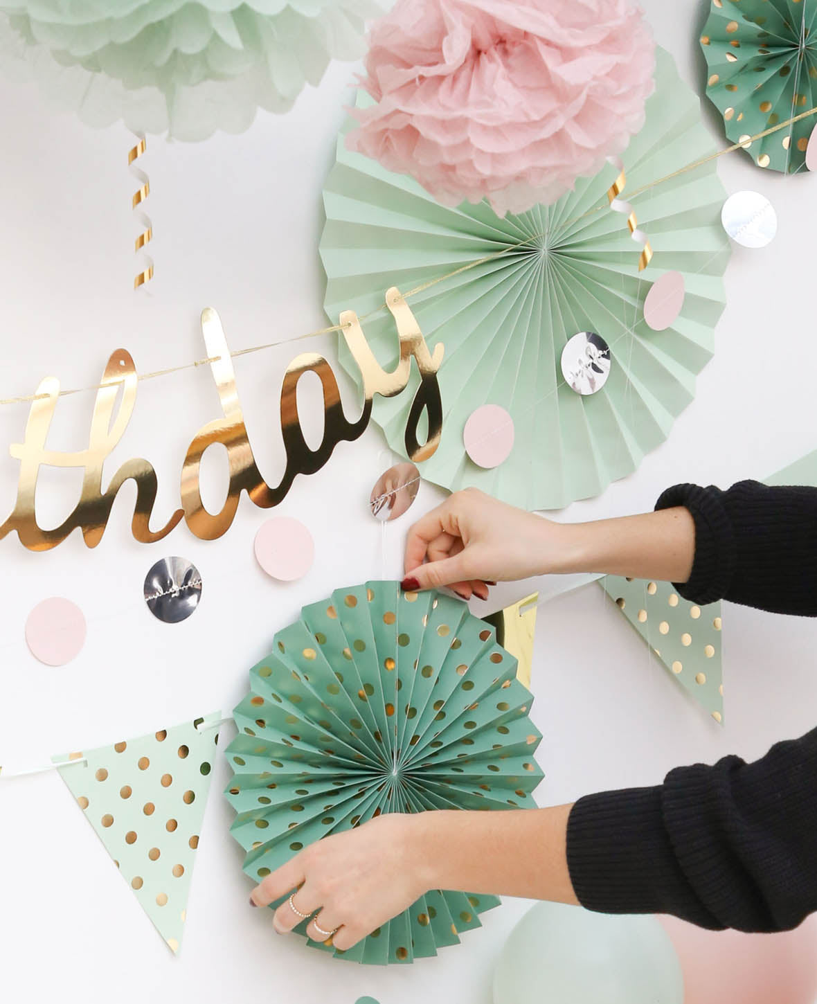Decoration Fan Dots mint, 6 pcs.