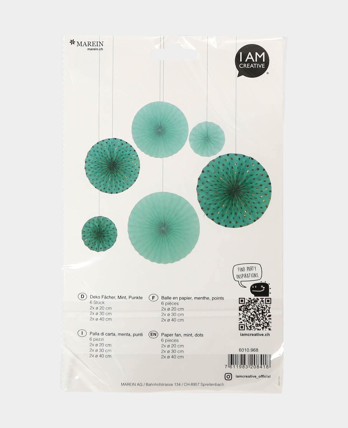 Éventails déco à pois menthe, 6 p.
