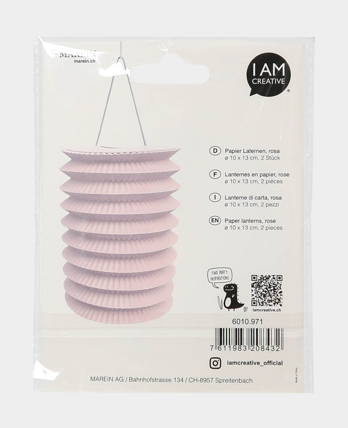 Lanterne en papier rose 10 cm, 2 pièces.