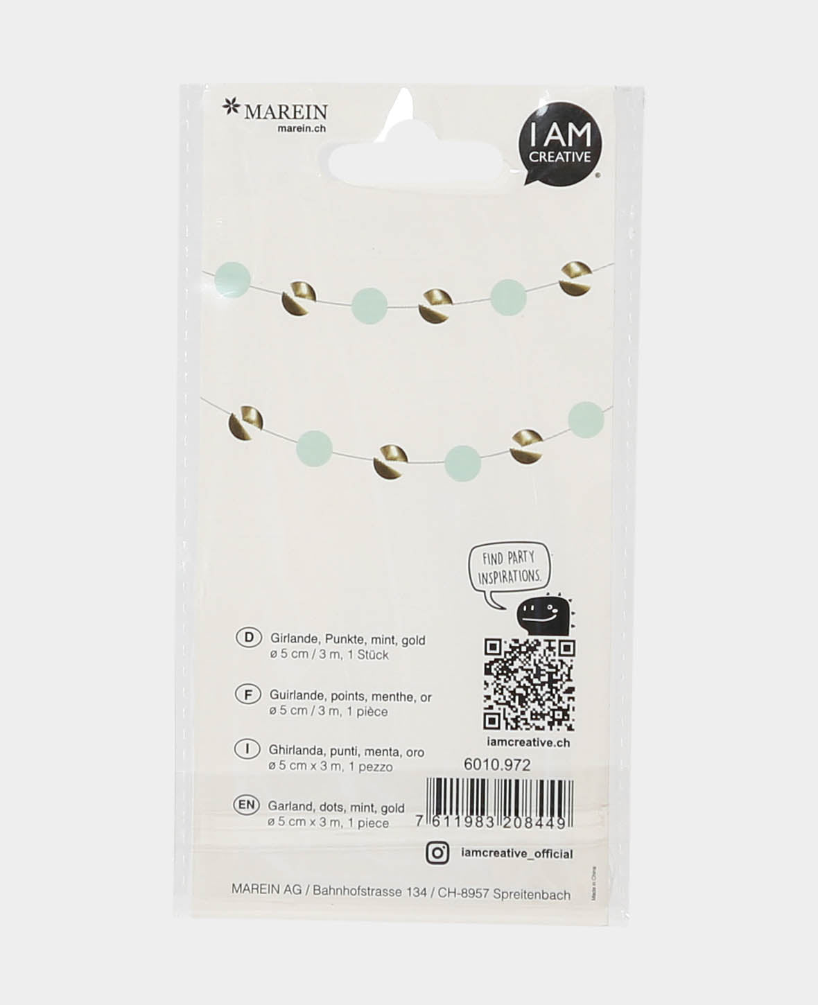 Guirlande à pois menthe / or, 3 m