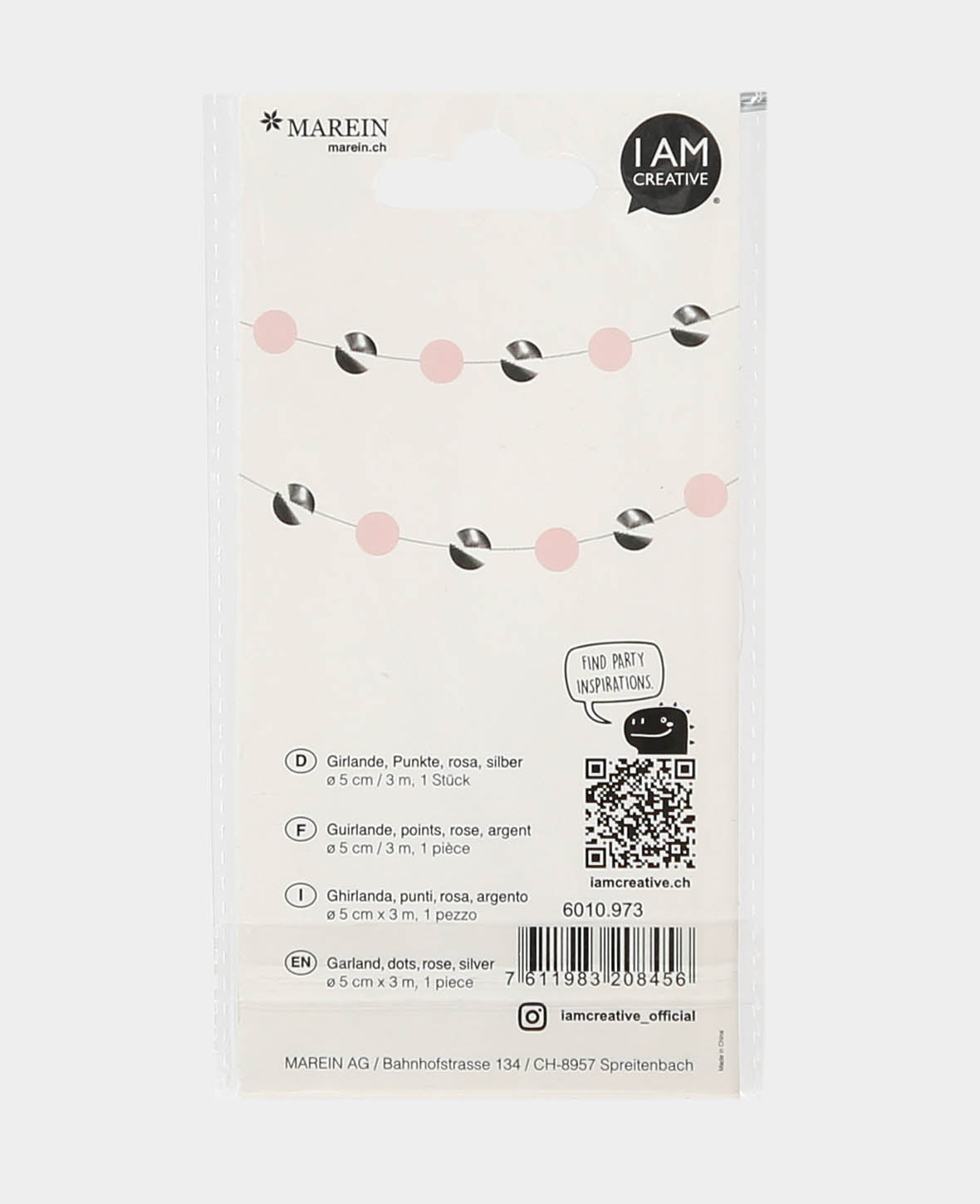 Guirlande à pois rose/argent, 3 m