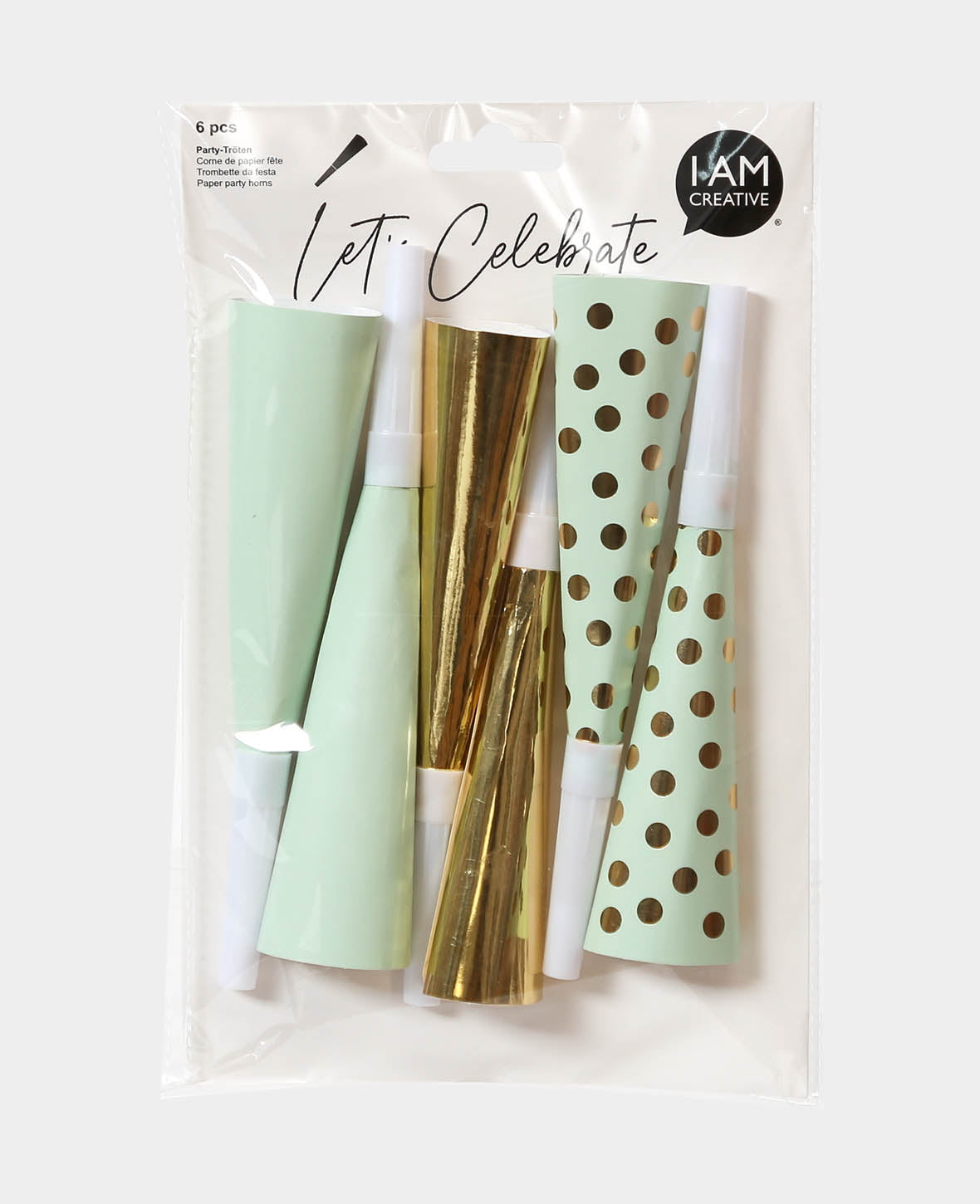 Sarbacane de fête menthe/or, 6 pcs