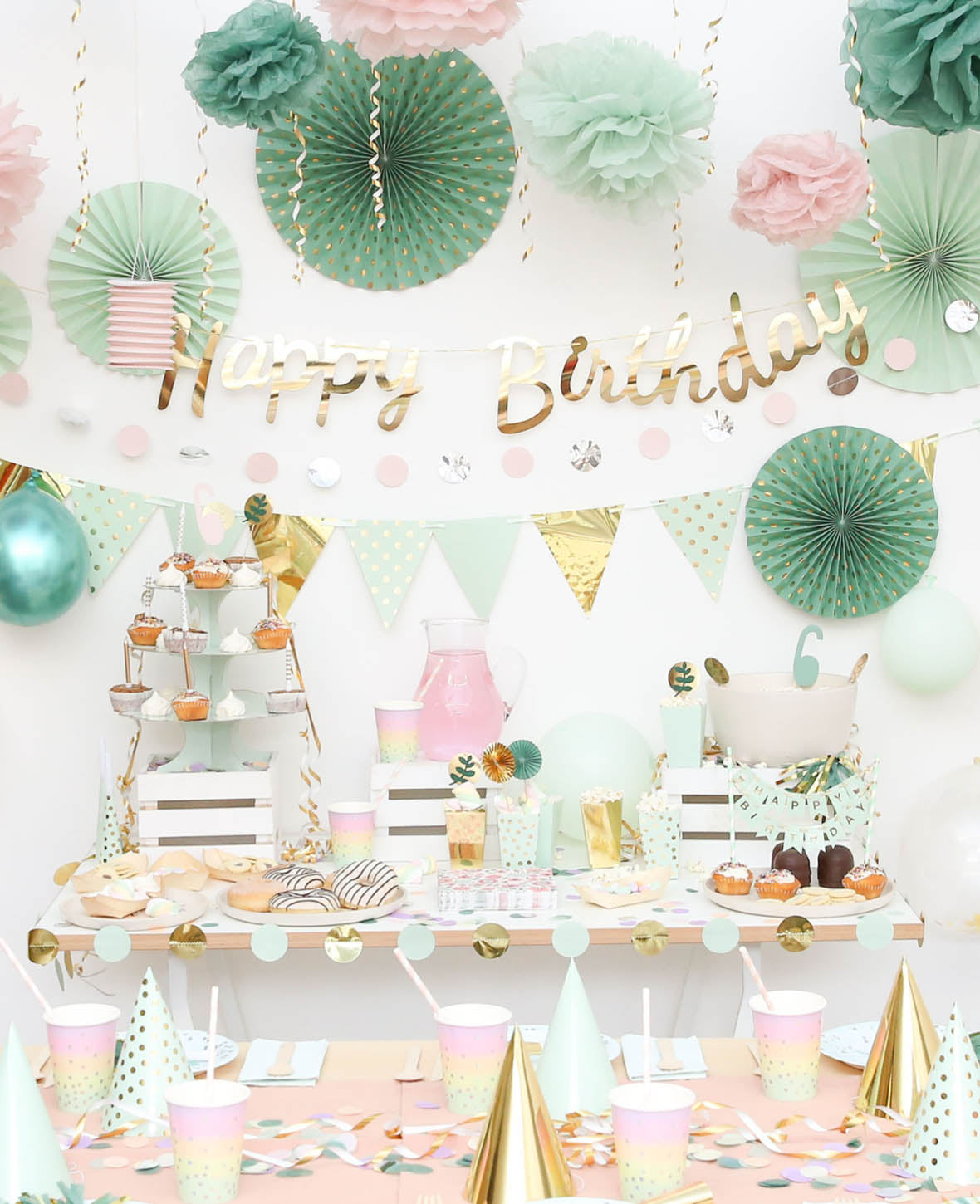 Wimpelgirlande, Mint / Gold, 3.6 m
