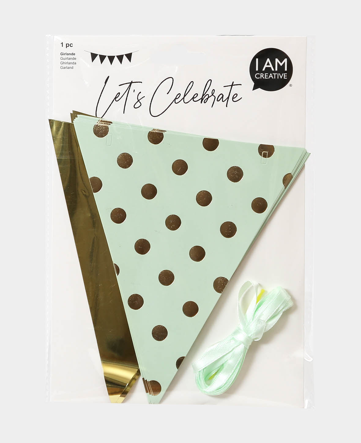 Guirlande de fanions menthe / or, 3,6 m