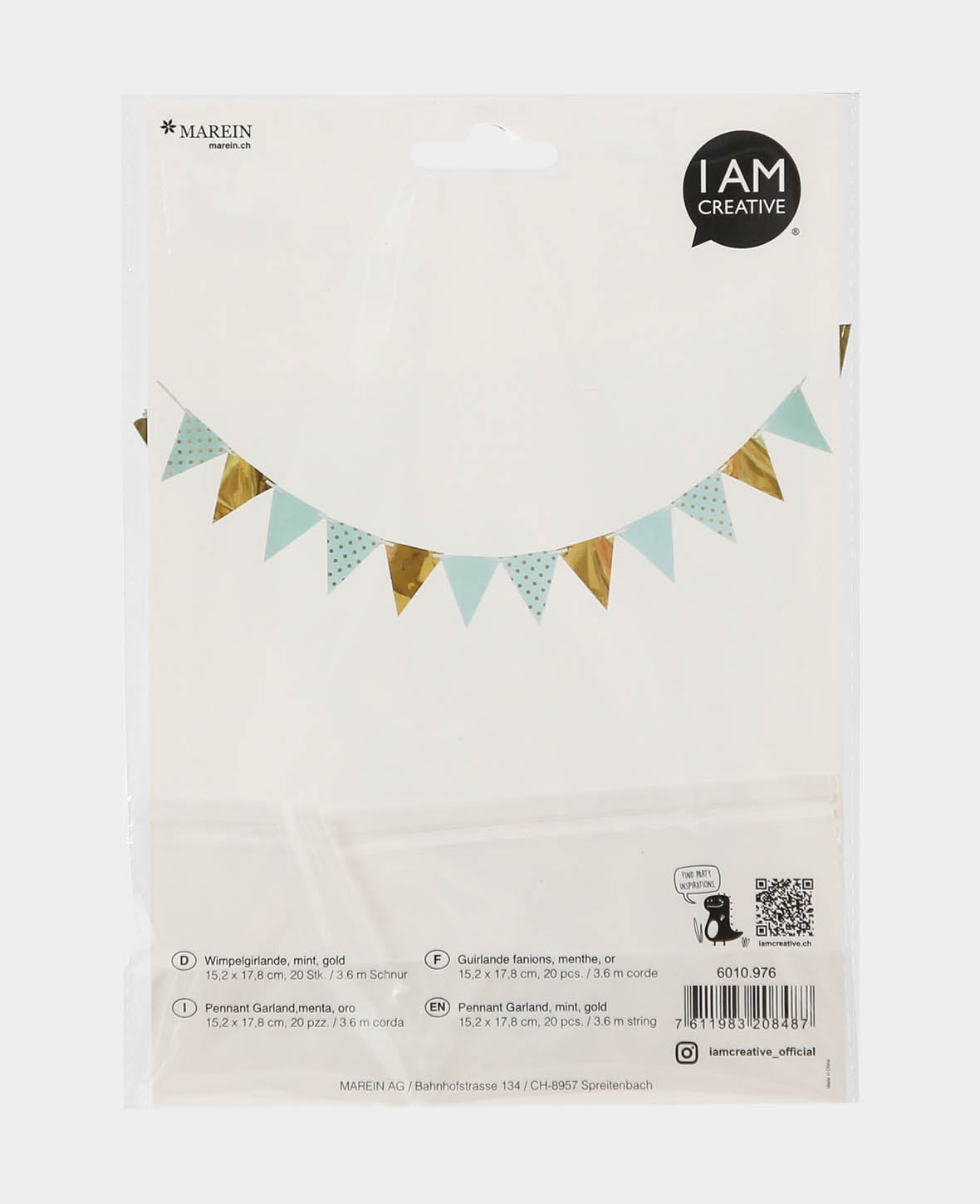 Guirlande de fanions menthe / or, 3,6 m