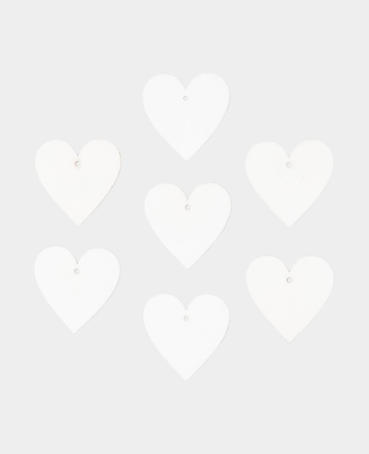 Pendentifs en bois, cœur, blanc, 7 pièces