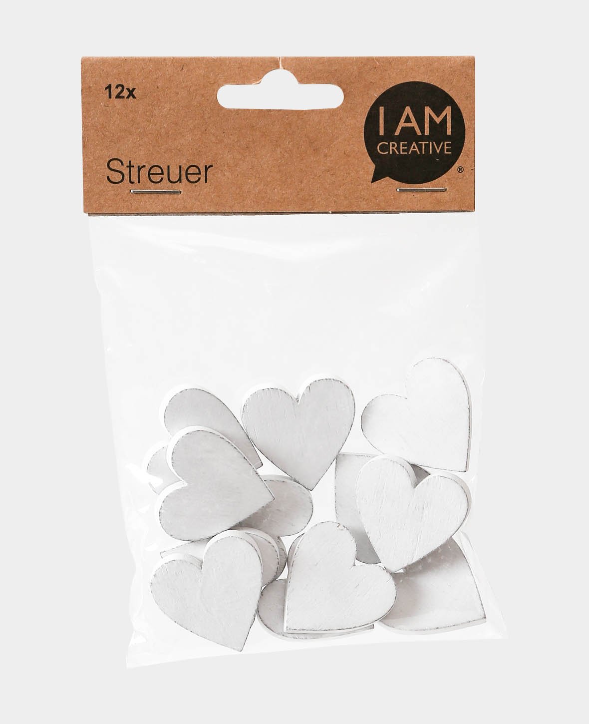 Holzstreuer, Herz,weiss, 3cm,12 S