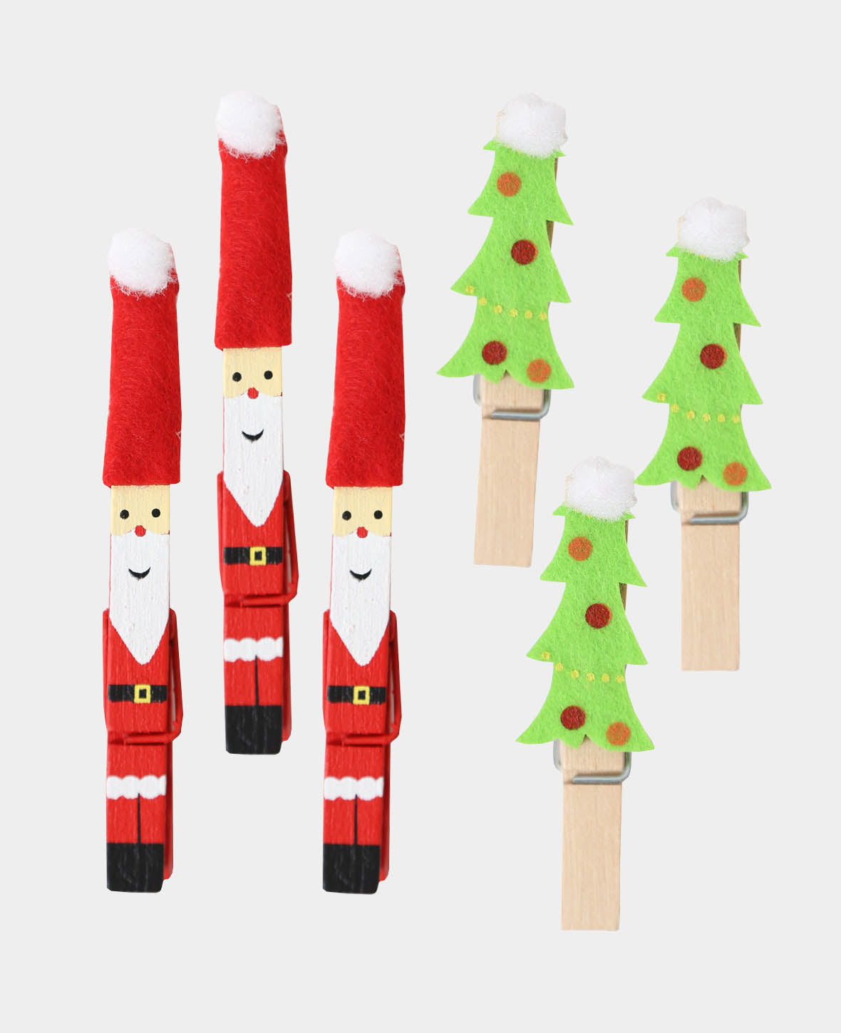 Pince à linge en bois Père Noël et sapin, 6 pc(s)