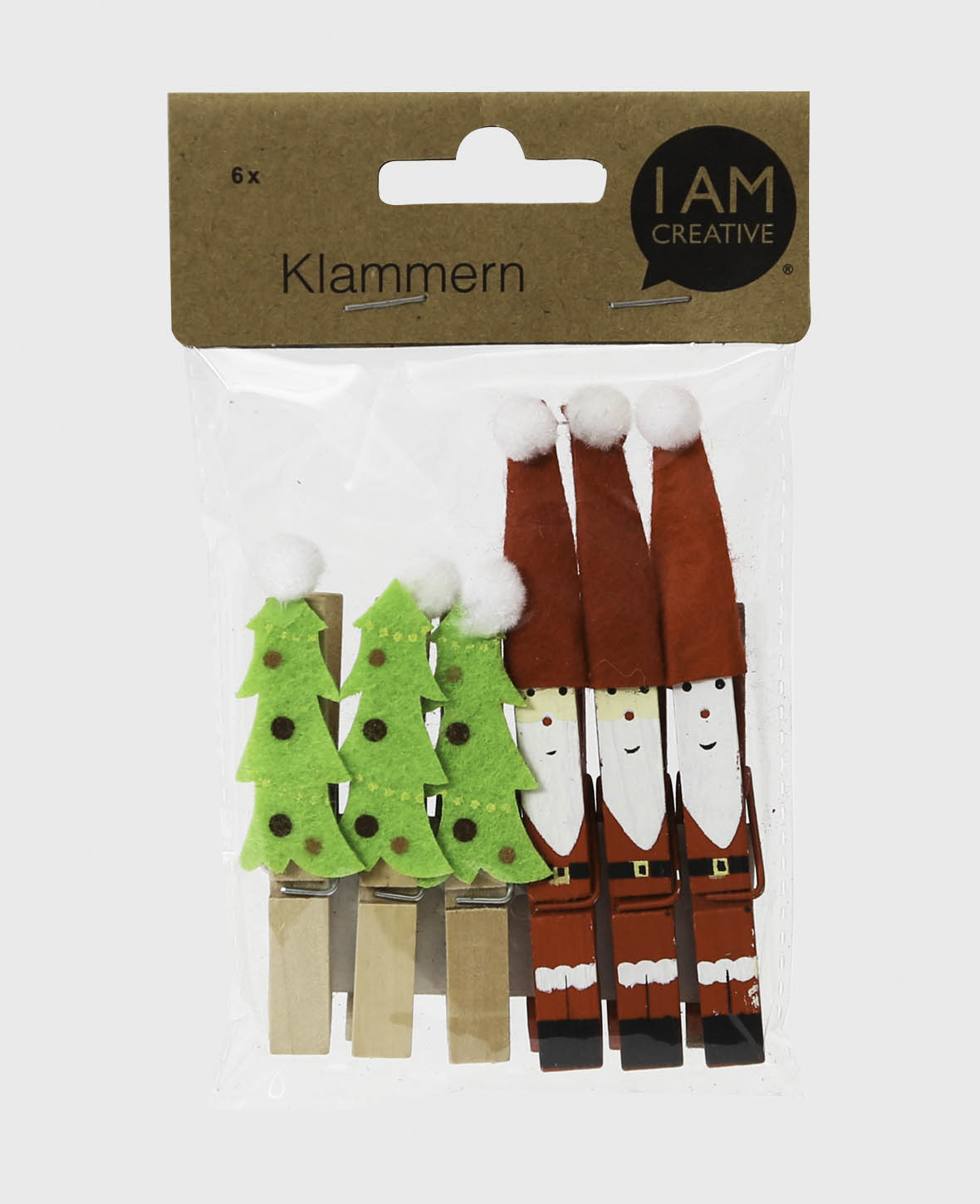 Pince à linge en bois Père Noël et sapin, 6 pc(s)