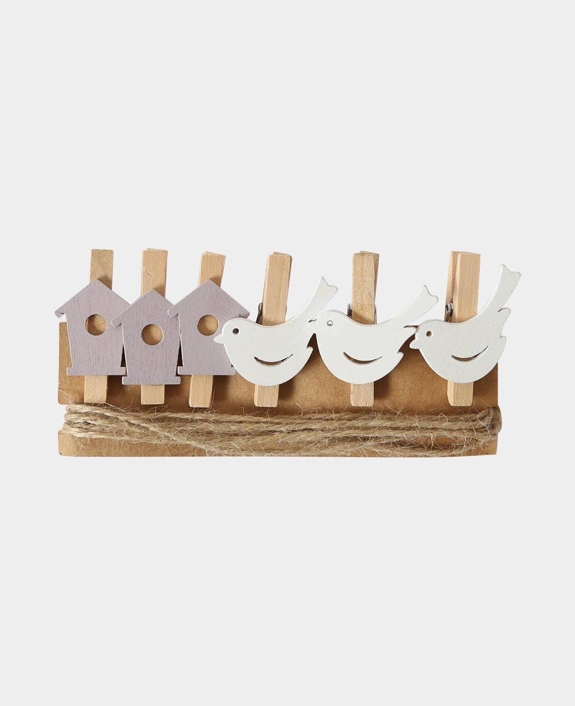 Pince à linge en bois oiseau/maison, 6 pièces.