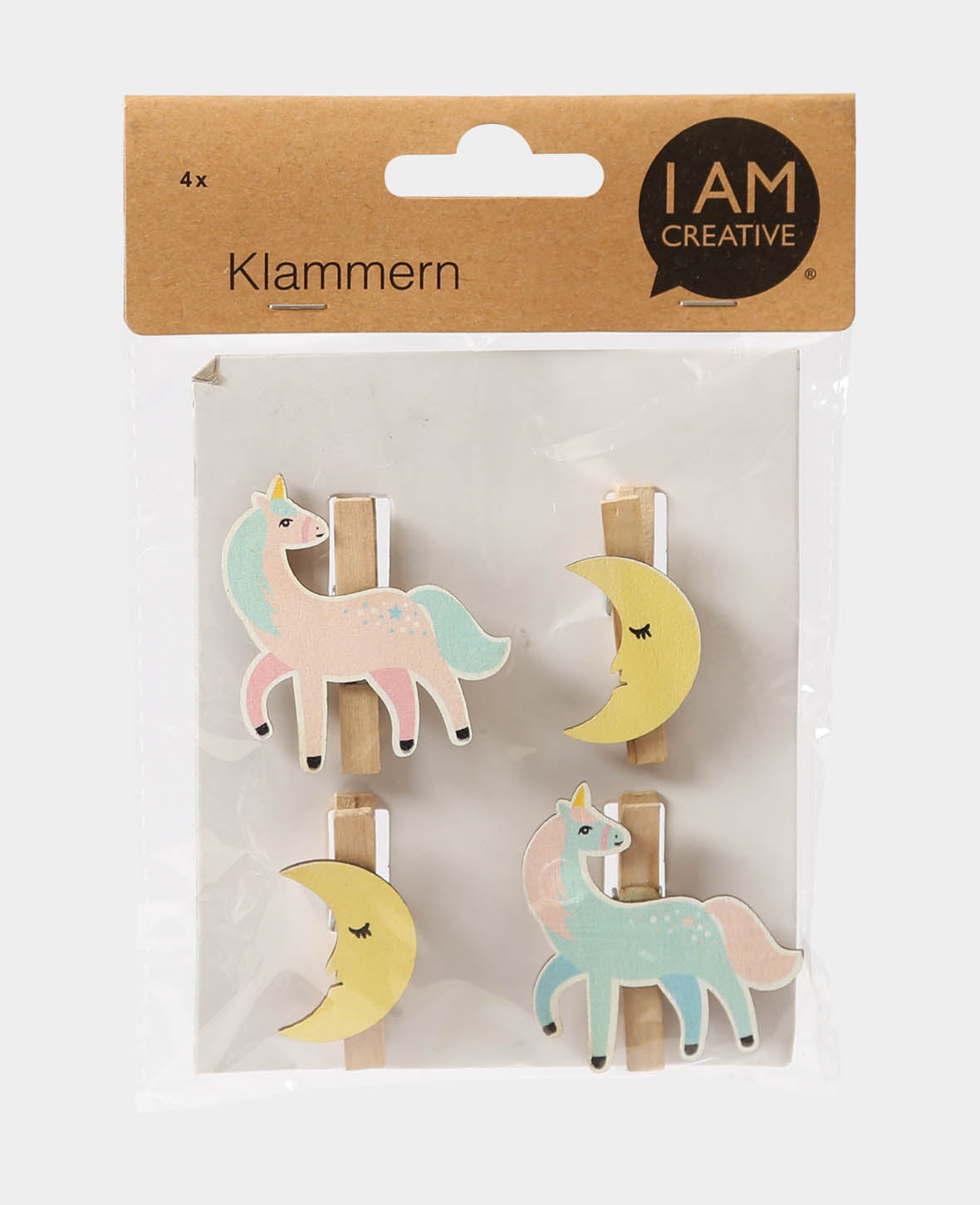 Wooden peg unicorn/moon, 4 pcs.