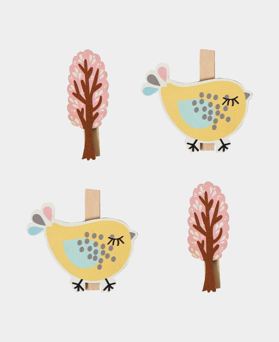 Pince à linge en bois oiseau/arbre, 4 p.