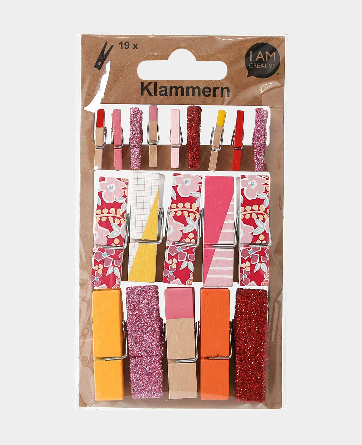 Lot de pinces, pinces à linge en bois, rouge et coloré, 4 x 30 mm et 11 x 45 m, 19 pièces