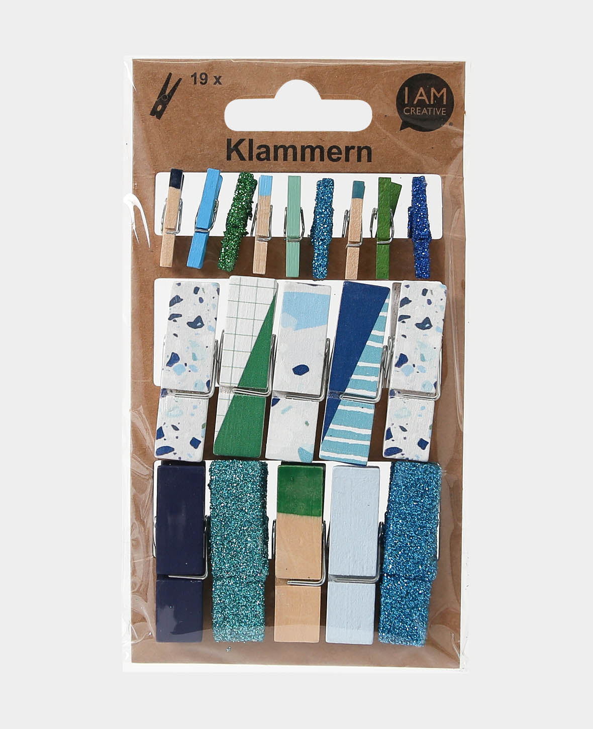 Kit de pinces, pinces à linge en bois, bleu, turquoise, multicolore, 4 x 30 mm & 11 x 45 mm, 19 pièces.