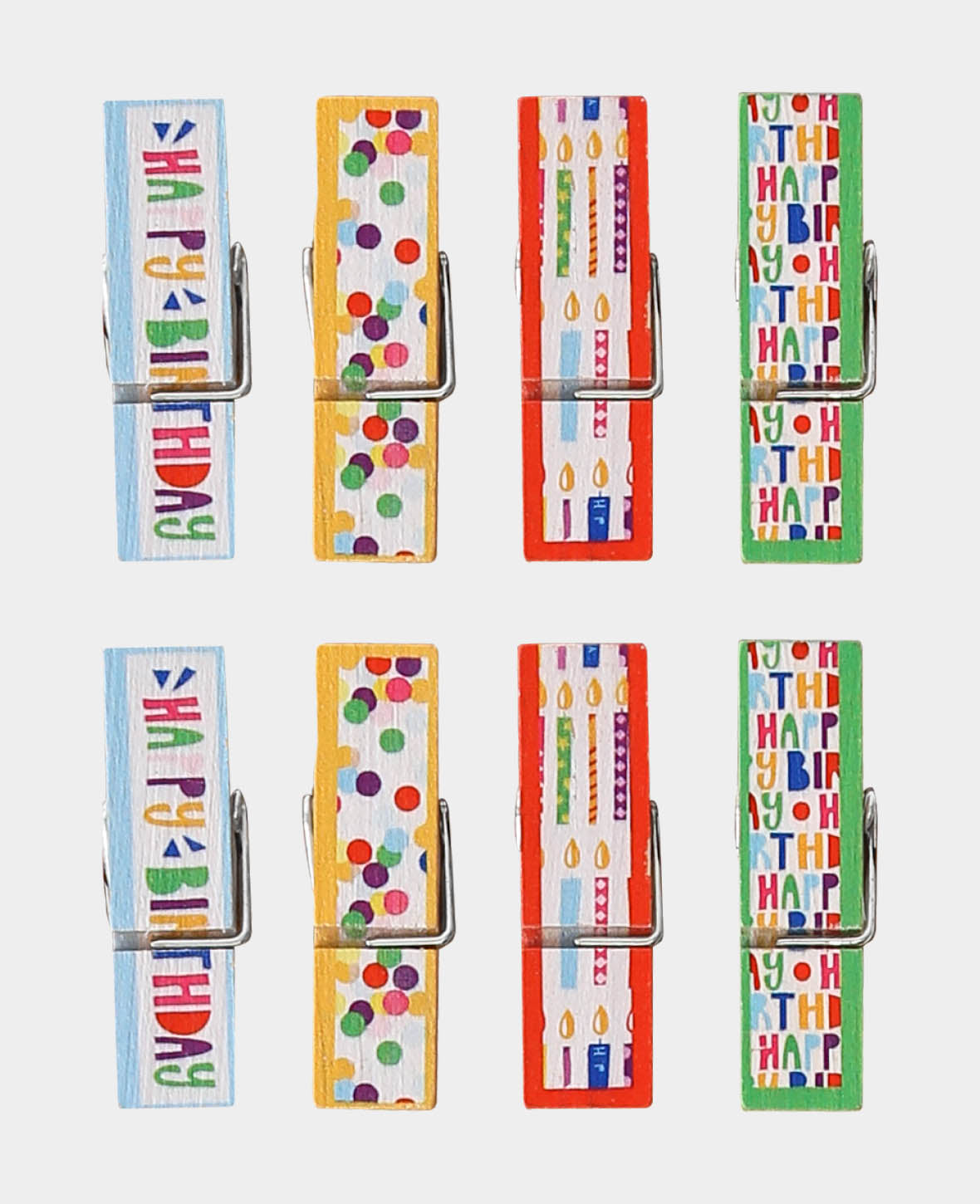 Lot de pinces, pinces en bois aux couleurs vives et inscription Happy Birthday, bois de Schima superba, certifié FSC, multicolore, 12 x 45 mm, 19 p.