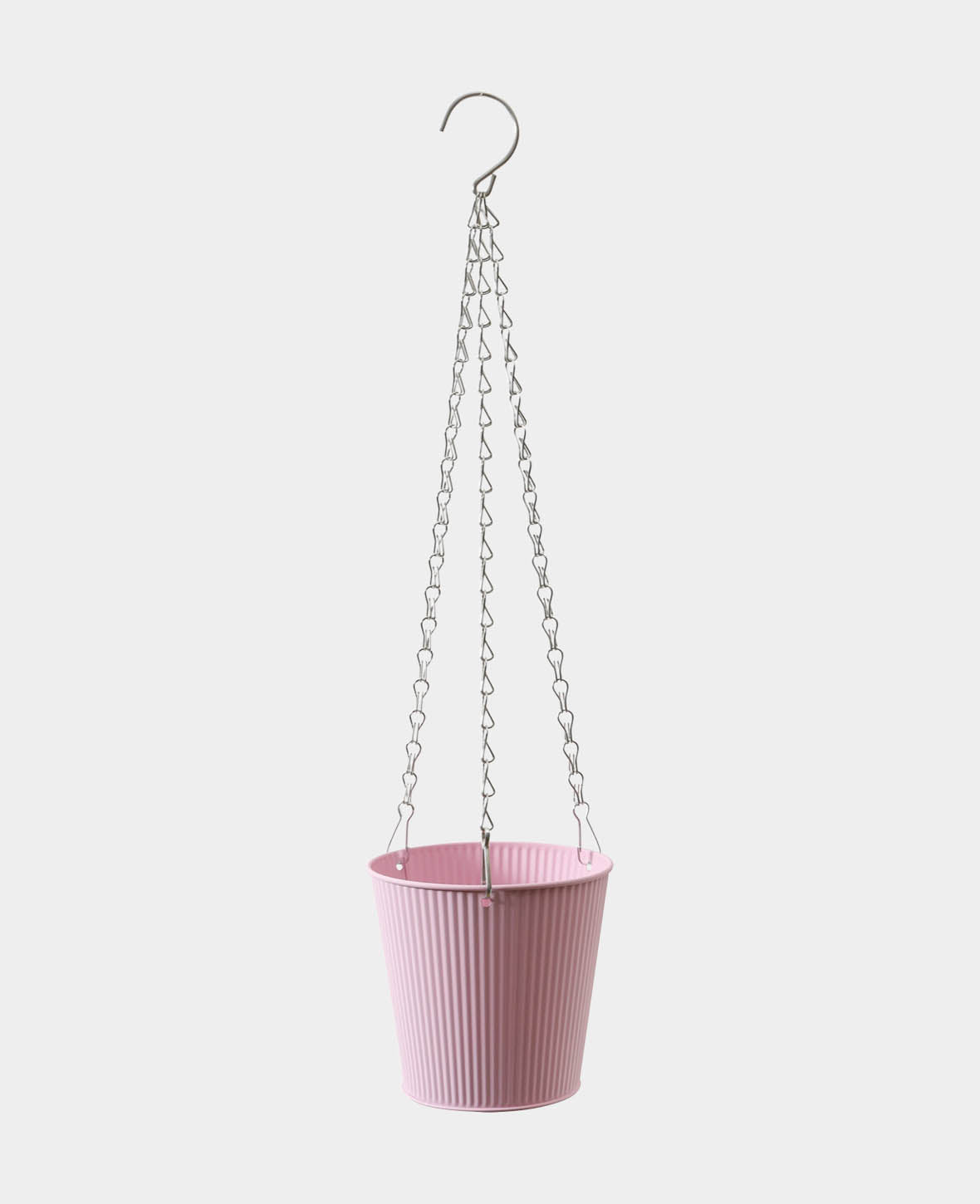 Matt-rosa Hängetopf mit silberner Kette, D15.5 x H15 cm
