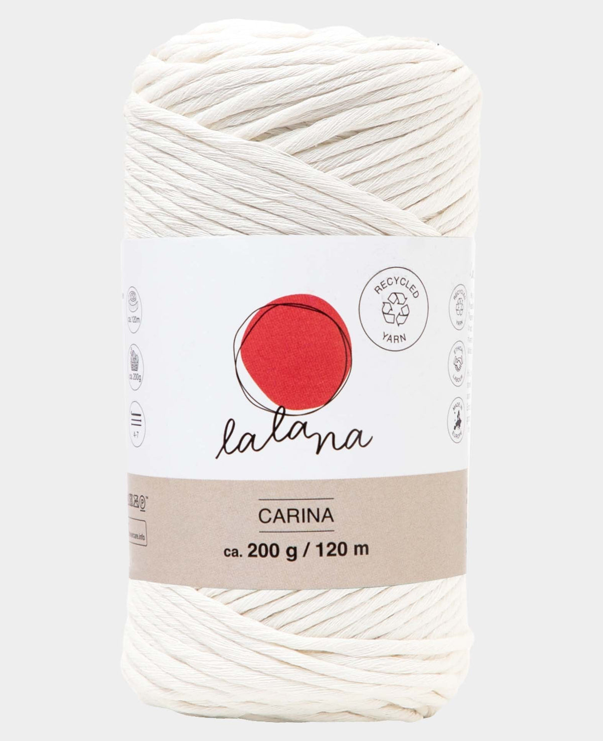 Carina cream, Lalana Garn für Häkeln, Stricken, Weben & Makramee Projekte, Cremefarben, 3 mm x ca. 120 m, ca. 200 g