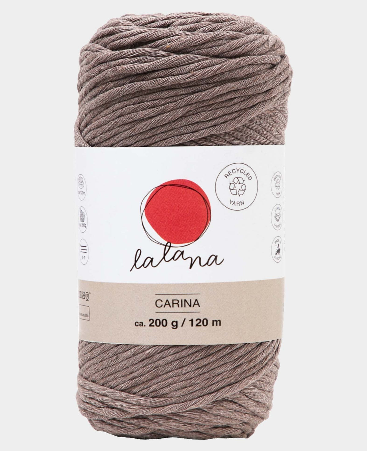 Carina coffee, Lalana Garn für Häkeln, Stricken, Weben & Makramee Projekte, Braun, 3 mm x ca. 120 m, ca. 200 g