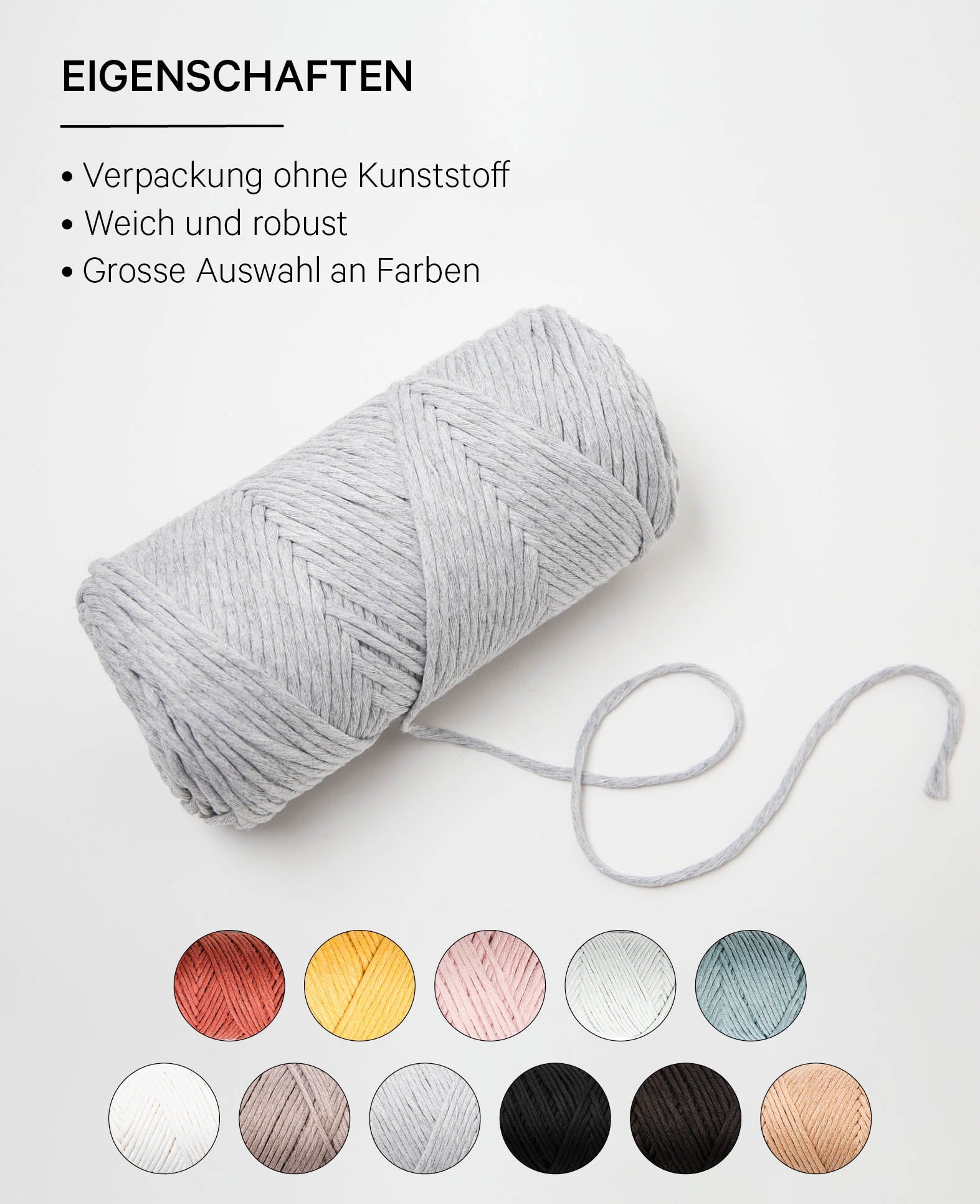 Carina light gray, Lalana Yarn for Crochet, Knitting, Weaving & Macrame Projects, Light Gray, 3 mm x approx. 120 m, approx. 200 g