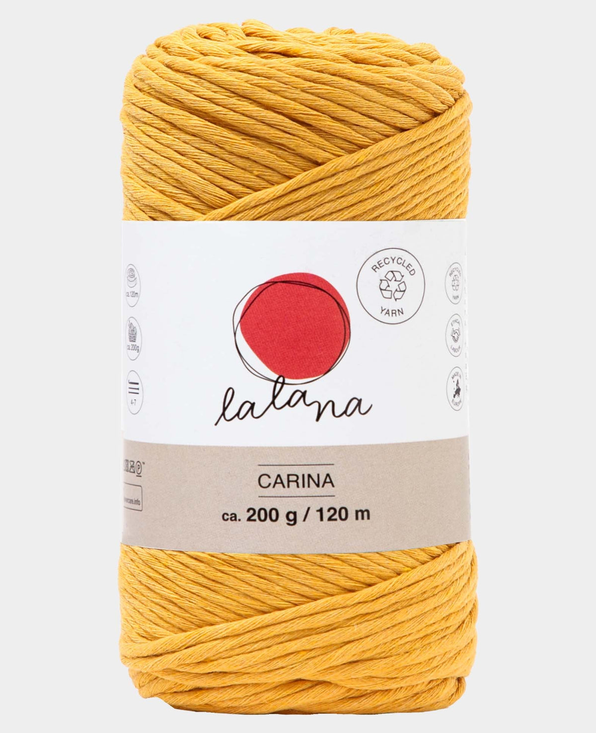 Carina mustard, Lalana Garn für Häkeln, Stricken, Weben & Makramee Projekte, Senfgelb, 3 mm x ca. 120 m, ca. 200 g