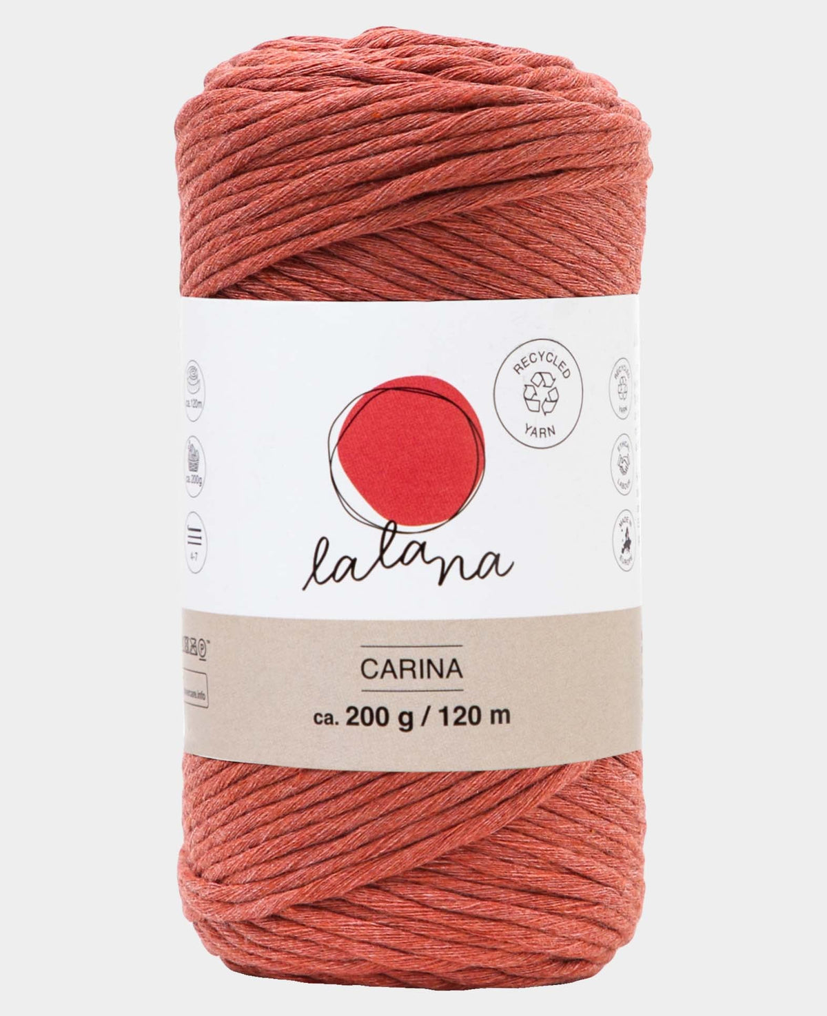 Carina rusty, Lalana Garn für Häkeln, Stricken, Weben & Makramee Projekte, Rostrot, 3 mm x ca. 120 m, ca. 200 g