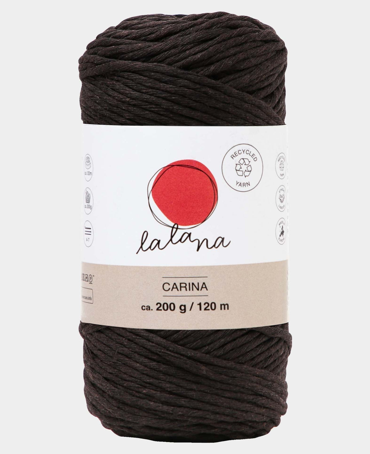 Carina brown, Lalana Garn für Häkeln, Stricken, Weben & Makramee Projekte, Braun, 3 mm x ca. 120 m, ca. 200 g