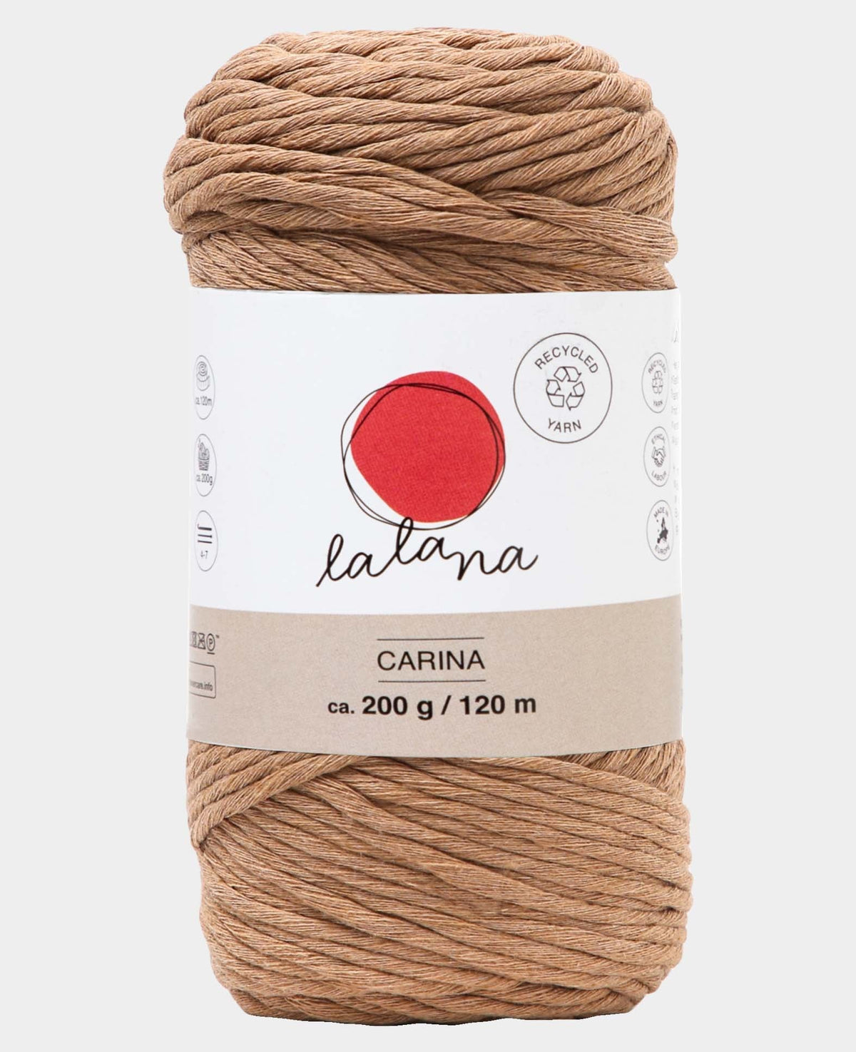 Carina camel, Lalana Garn für Häkeln, Stricken, Weben & Makramee Projekte, Hellbraun, 3 mm x ca. 120 m, ca. 200 g