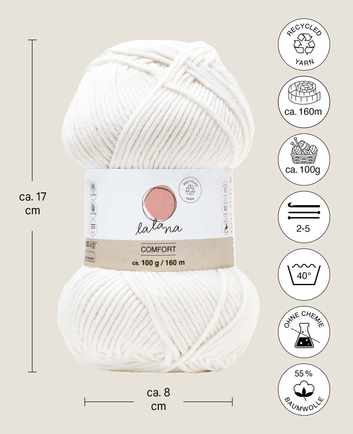Comfort white, Lalana Weiss, 3 mm x ca. 160 m, ca. 100 g