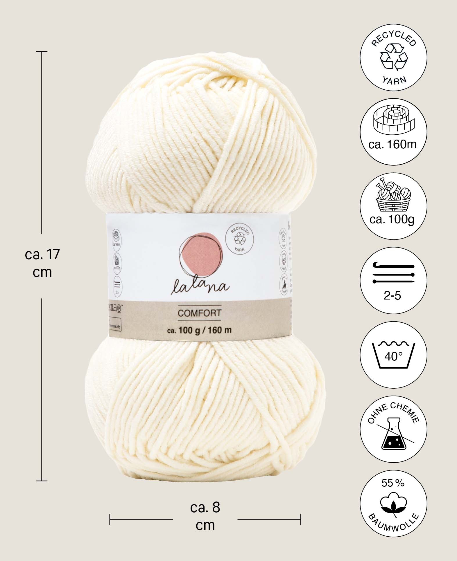 Comfort cream, Lalana Cremefarbe, 3 mm x ca. 160 m, ca. 100 g