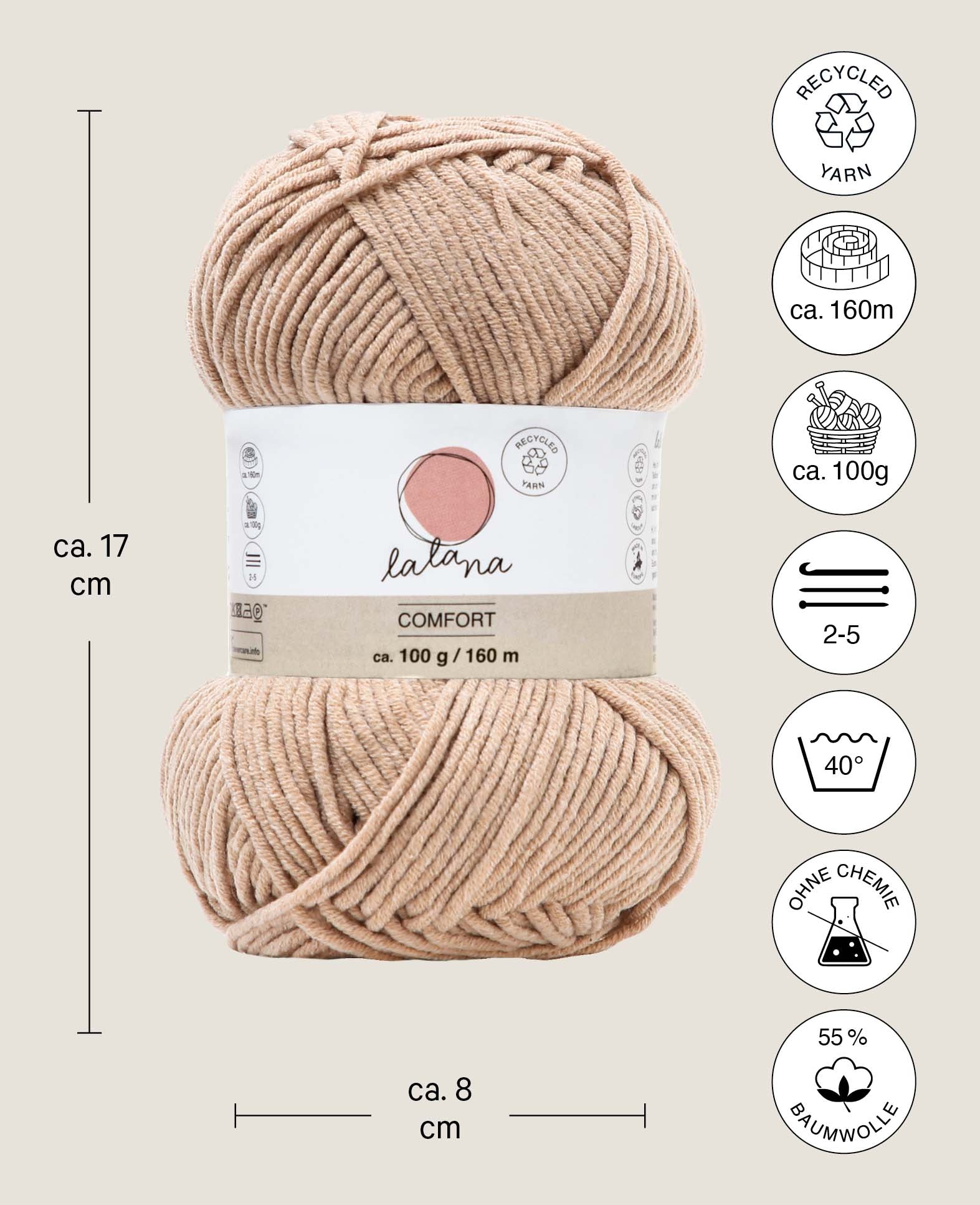 Comfort beige, Lalana Beige, 3 mm x ca. 160 m, ca. 100 g