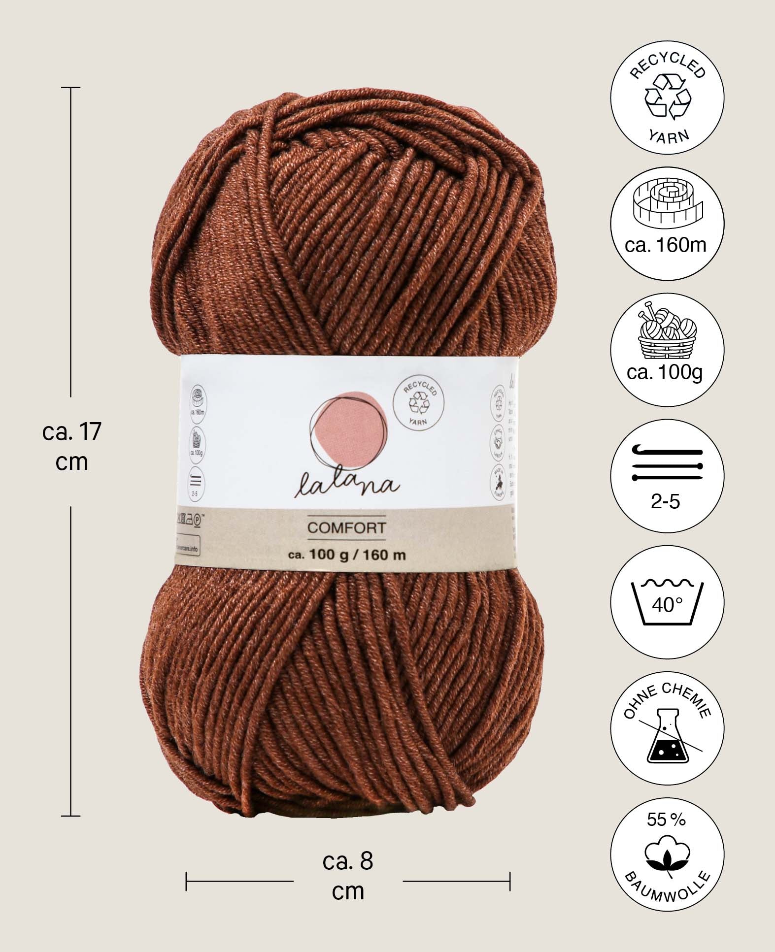 Comfort coffee, Lalana Braun, 3 mm x ca. 160 m, ca. 100 g