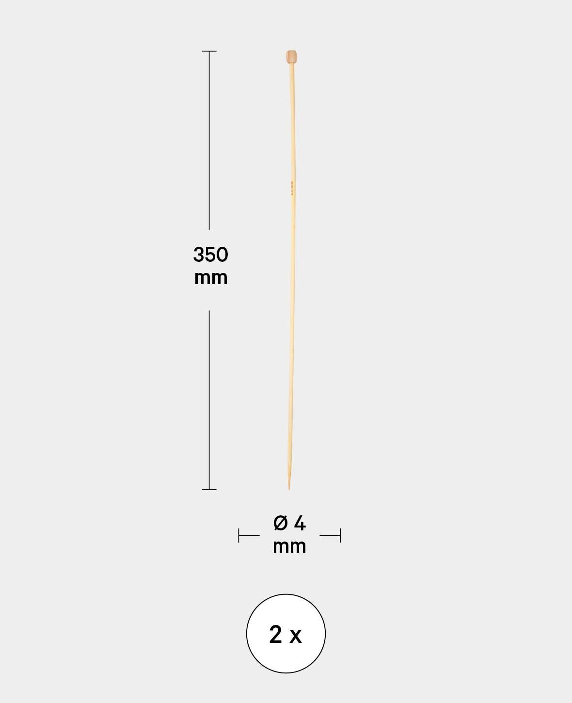 Stricknadeln, Bambus-Stricknadeln für Anfänger und Experten, Natur, ø 4 x 350 mm, 2 Stk.