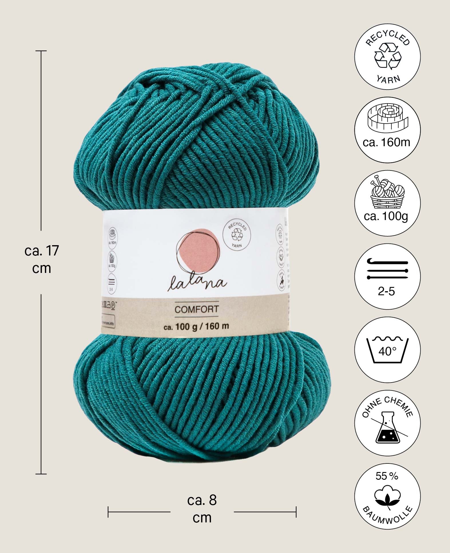 Comfort khaki, Lalana Petrol, 3 mm x ca. 160 m, ca. 100 g