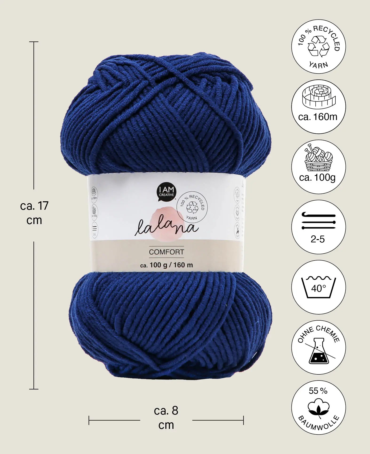 Comfort night blue, Lalana Dunkelblau, 3 mm x ca. 160 m, ca. 100 g