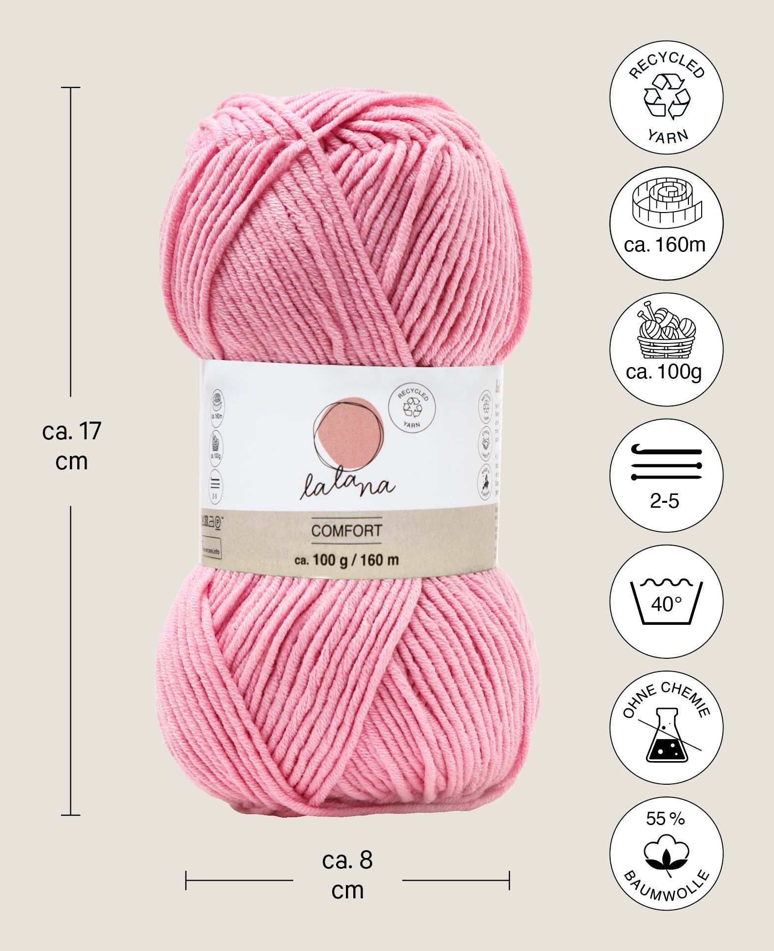 Comfort pink, Lalana Rosa, 3 mm x ca. 160 m, ca. 100 g