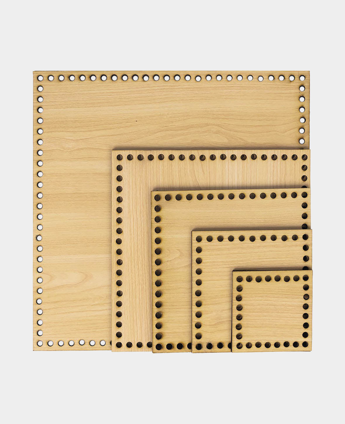 Häkelboden Set aus Holzfurnier, 10 x 10 cm/15 x 15 cm/20 x 20 cm/35 x 35 cm x 3 mm, 4 Stk.